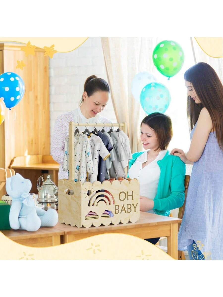 Houten babyshowercadeaus, kratkast, stevige doe-het-zelf baby-opbergkist, mand voor nieuwe ouders, babyshowerdecoraties, krat met handvat, babybenodigdheden, kinderkamerdecoratie, speelgoedopslag