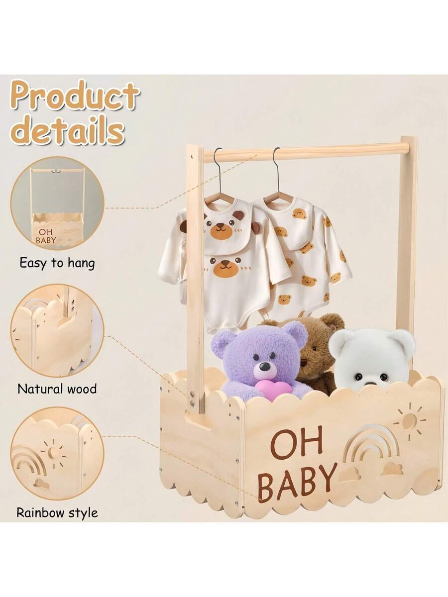 Houten babyshowercadeaus, kratkast, stevige doe-het-zelf baby-opbergkist, mand voor nieuwe ouders, babyshowerdecoraties, krat met handvat, babybenodigdheden, kinderkamerdecoratie, speelgoedopslag