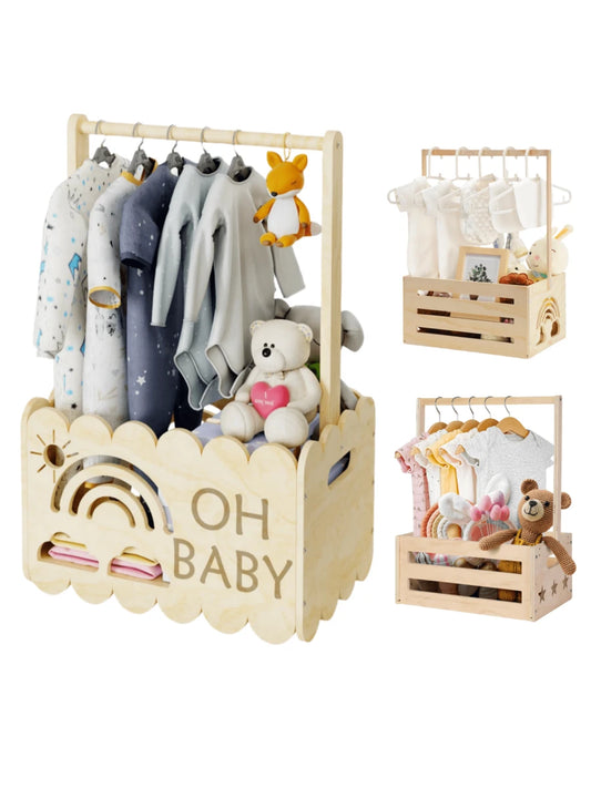 Houten babyshowercadeaus, kratkast, stevige doe-het-zelf baby-opbergkist, mand voor nieuwe ouders, babyshowerdecoraties, krat met handvat, babybenodigdheden, kinderkamerdecoratie, speelgoedopslag