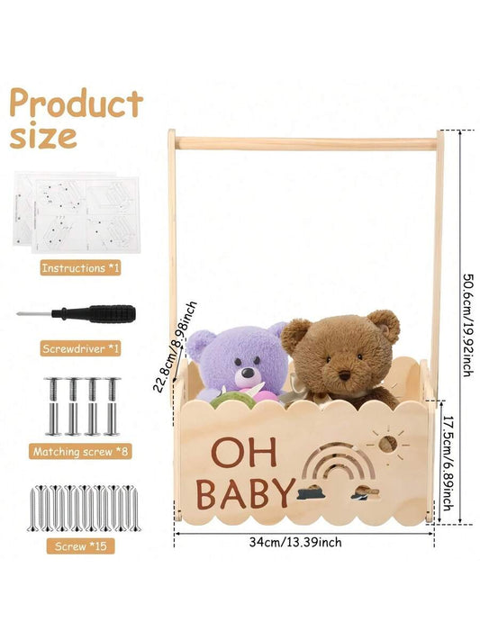 Houten babyshowercadeaus, kratkast, stevige doe-het-zelf baby-opbergkist, mand voor nieuwe ouders, babyshowerdecoraties, krat met handvat, babybenodigdheden, kinderkamerdecoratie, speelgoedopslag