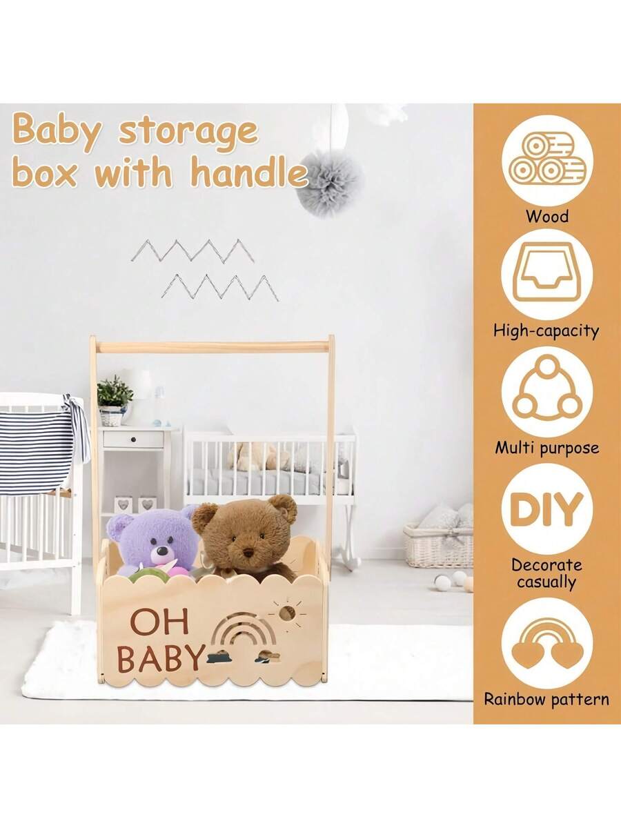 Houten babyshowercadeaus, kratkast, stevige doe-het-zelf baby-opbergkist, mand voor nieuwe ouders, babyshowerdecoraties, krat met handvat, babybenodigdheden, kinderkamerdecoratie, speelgoedopslag